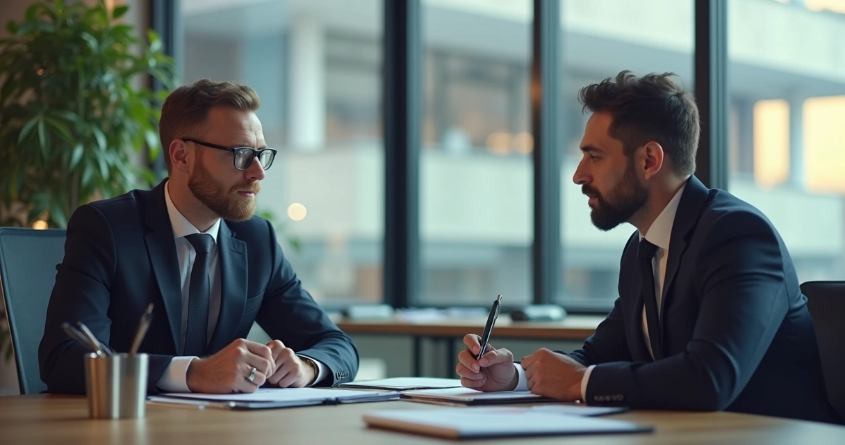 Business professional advising clients on tax compliance and strategy in modern office