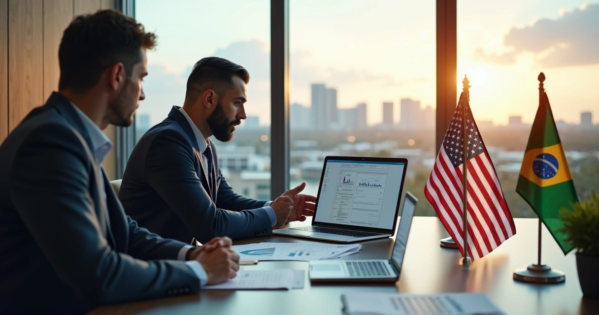 Consultor contábil atendendo empresário em escritório moderno em Orlando